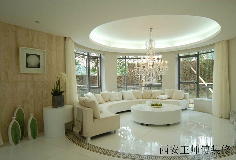 明亮简约现代设计风格别墅客厅圆形吊顶图片