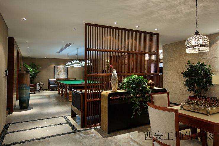 雅致中式复古风餐厅屏风隔断效果图