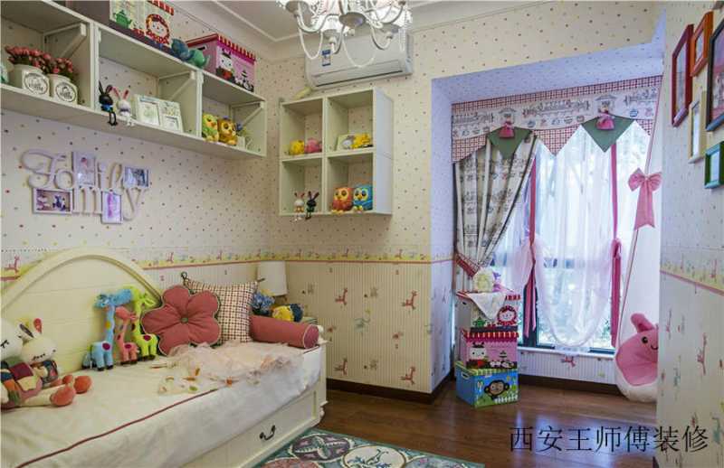 粉色美式田园儿童房储物柜效果图