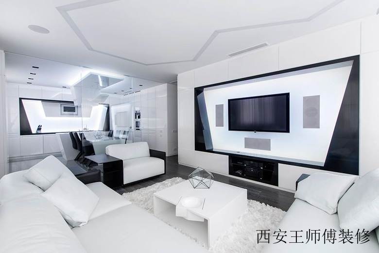 黑白极简主义公寓家装玻璃背景墙隔断设计欣赏图