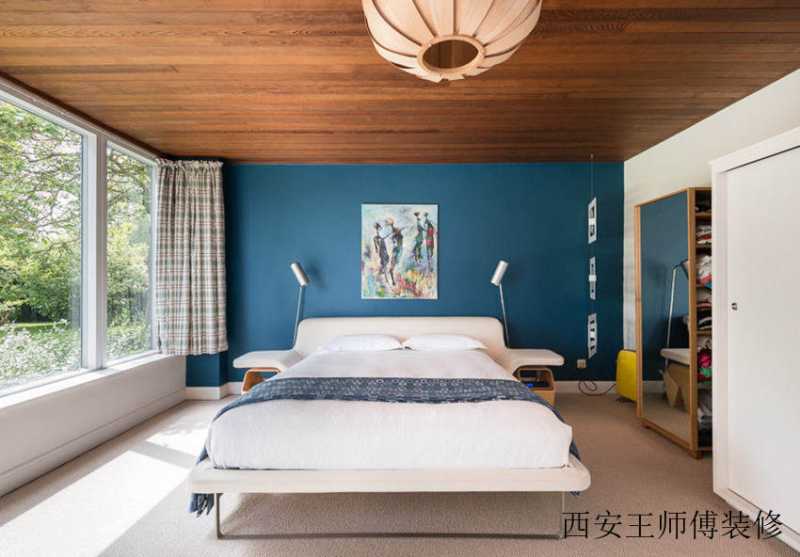 时尚现代装修 卧室蓝色背景墙设计