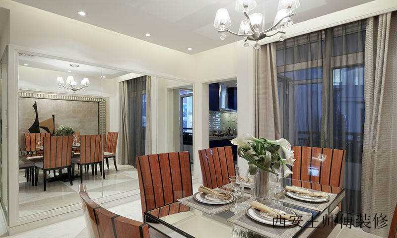 简约设计现代餐厅玻璃背景墙装饰效果图