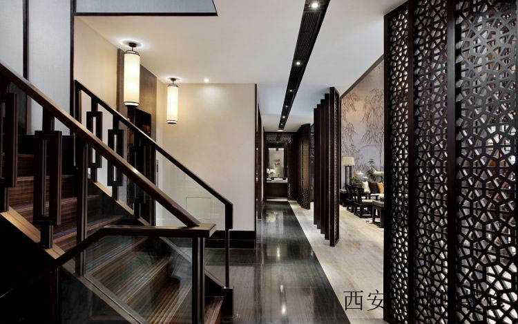 实木新中式别墅楼梯设计装潢图