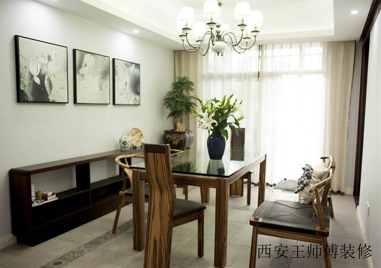 清新简中式现代餐厅装饰图