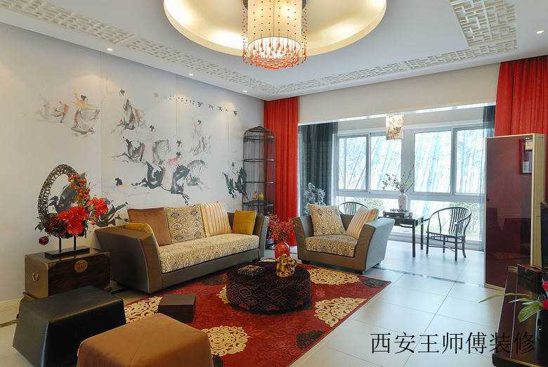 庄重华贵喜庆新中式客厅布置欣赏图
