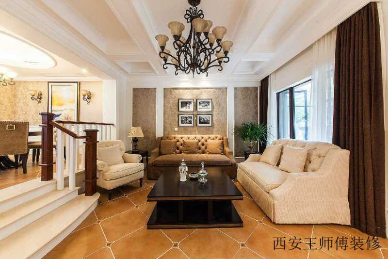 优雅大方美式风格复式客厅装修设计效果图