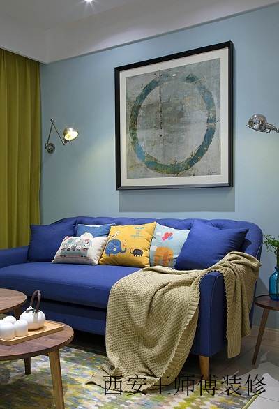 文艺清新混搭宜家家居蓝色沙发装饰效果图