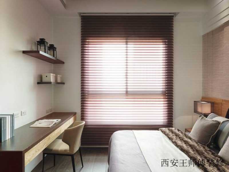 现代卧室猪肝红百叶帘装饰图