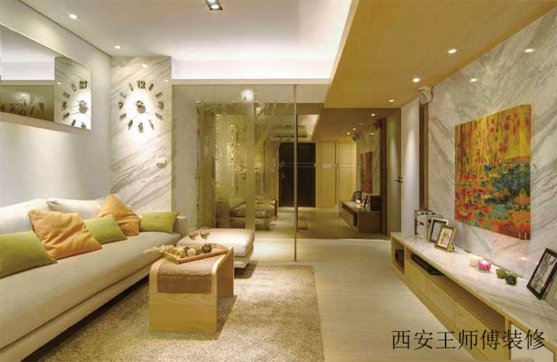 清新简约北欧客厅玻璃背景墙设计装修图