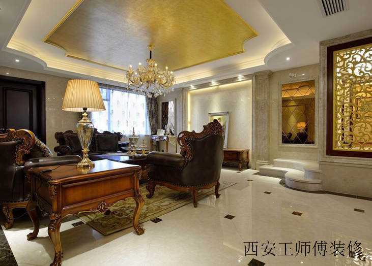 精致豪华复古美式风格三居客厅吊顶效果图