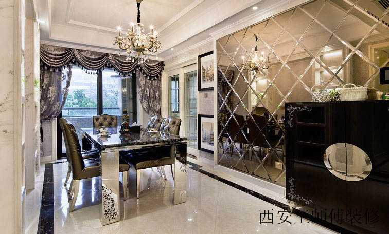现代欧式奢华风格餐厅玻璃背景墙设计效果图