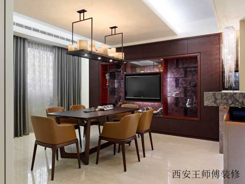 古典现代餐厅电视墙装饰图