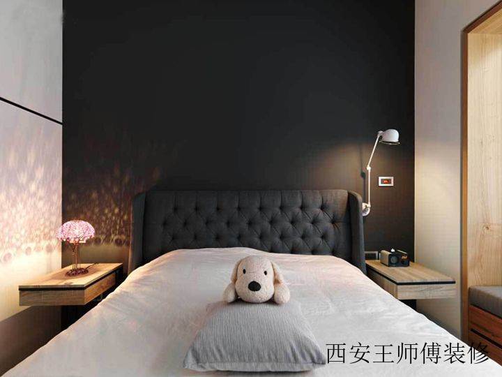 雅致现代风格卧室黑色背景墙装饰图