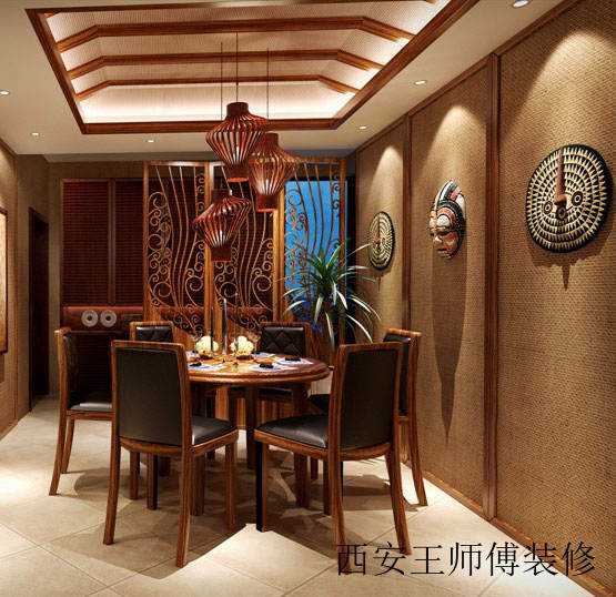 咖色系高端儒雅中式餐厅效果图