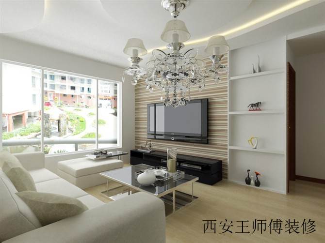 现代简约客厅 条纹电视背景墙装饰图