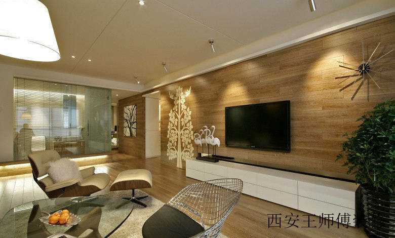 家装客厅简约原木电视背景墙设计