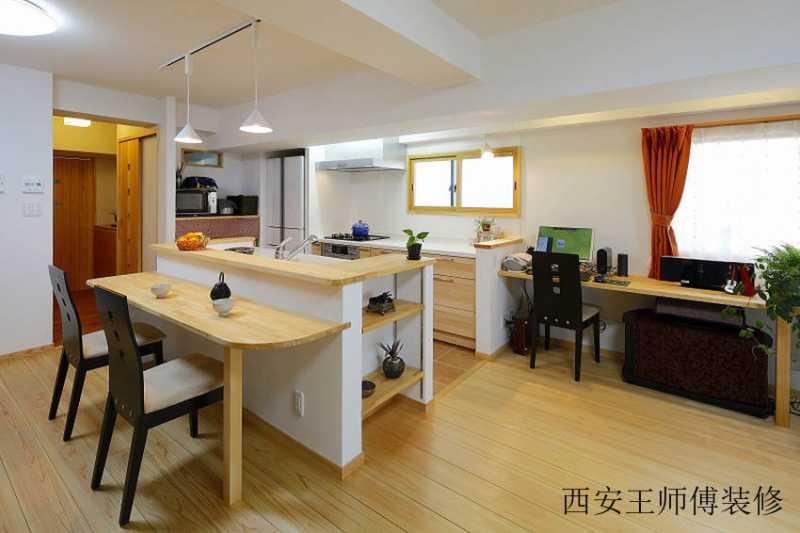 黄色系日式风格餐厨房吧台隔断效果图