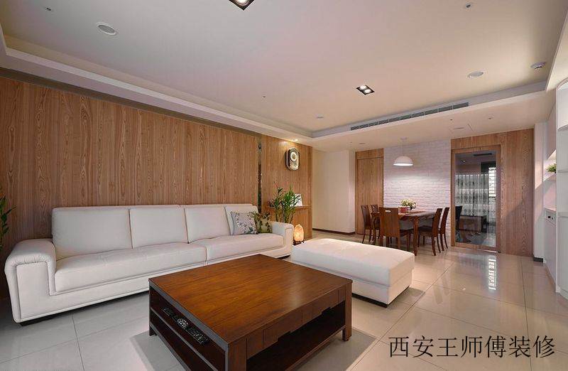 简约田园风客餐厅一体木质背景墙效果图