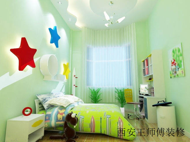嫩绿简约风儿童房装饰效果图