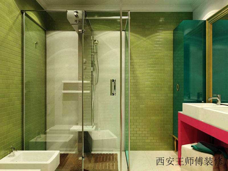 英式混搭绿色卫生间装潢效果图