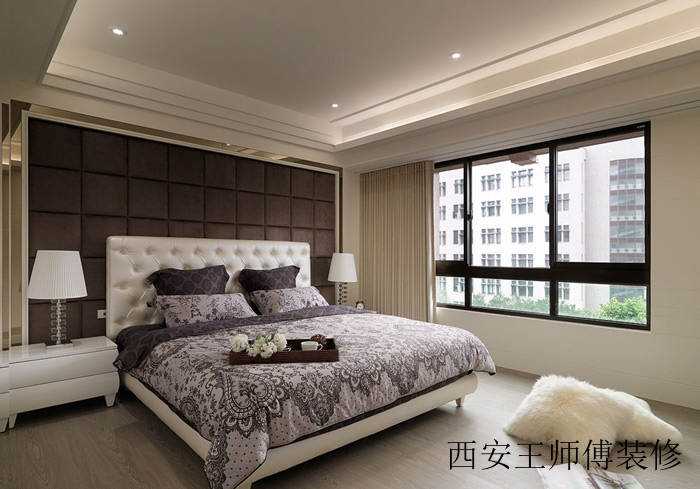 都市简欧风卧室 咖色系格子软包背景墙设计