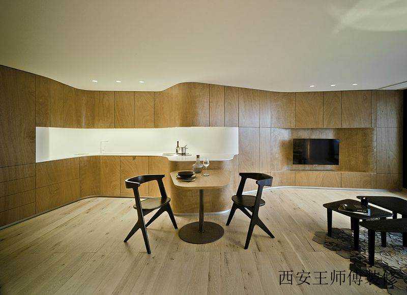 简约原始感设计小户型复式室内不规则背景墙装潢图