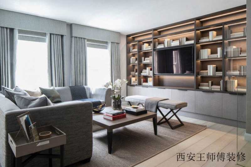 后现代风格家装客厅电视收纳背景墙设计装修图
