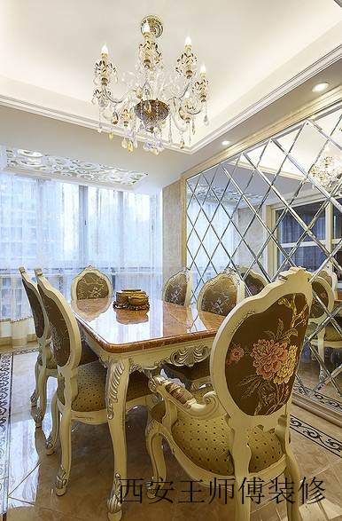 高贵华丽欧式风格餐厅餐桌椅搭配装饰图