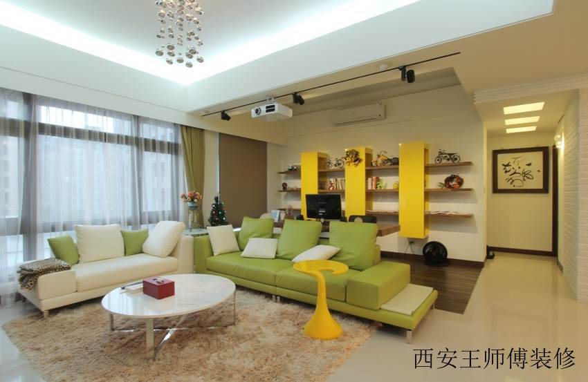 清新简约客厅书房一体设计装修图