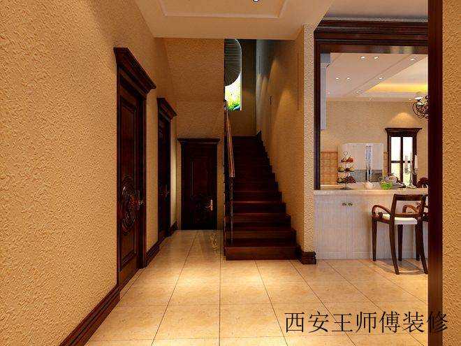 美式田园风格别墅室内楼梯设计装修图