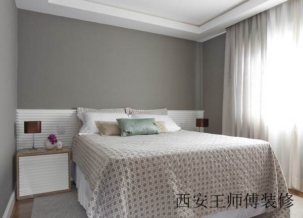 灰色系现代卧室背景墙装潢图