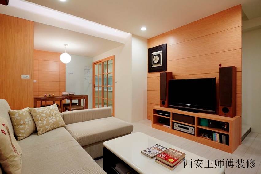 现代时尚设计简约客厅实木背景墙装饰效果图