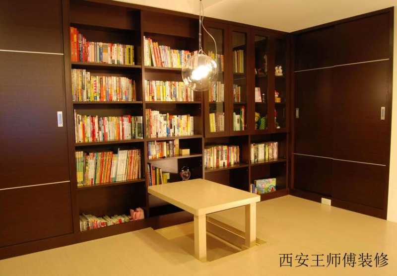 简约设计书房咖啡色书柜装饰效果图