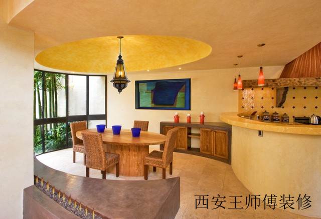 美式田园 别墅餐厅圆形吊顶案例图
