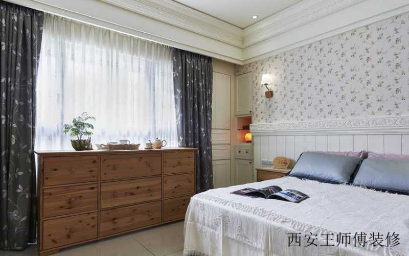 现代乡村风格卧室收纳柜放置效果图