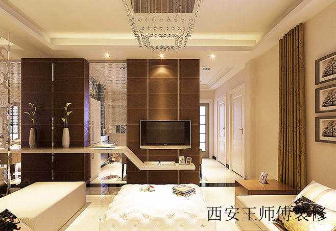 时尚现代中式客厅 棕色电视背景墙设计